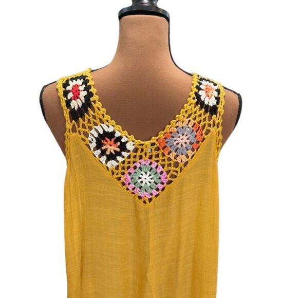 Favlux Fashion Sleeveless Shift Crochet Dress with Fringe in Yellow – Size Large - Picture 6 of 10